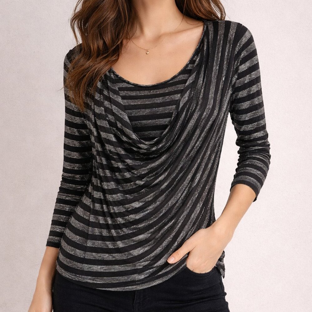Velvet | Rare Vintage Velvet Black Shimmer Silver Stripe Top XS/S